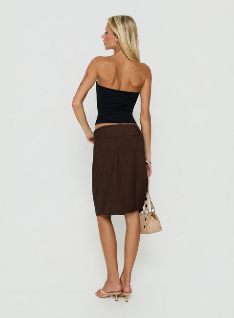 Soleana Suting Midi Skirt Brown