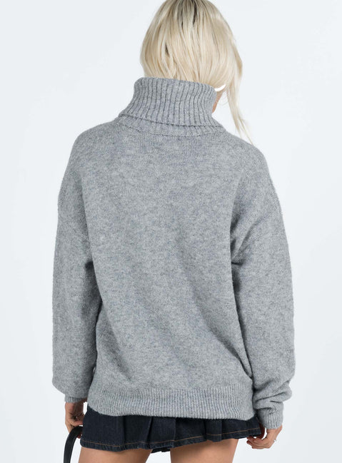 Front view of model wearing  front Oswin Turtleneck Sweater Grey Princess Polly  Long 