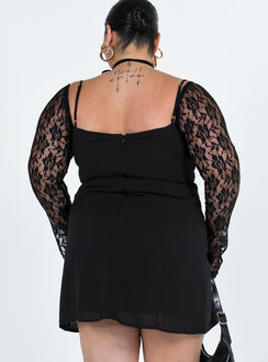 product Princess Polly High Neck  Ashwood Lace Sleeve Mini Dress Black Curve