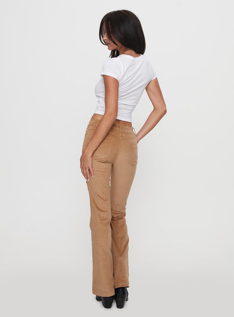 back view of model wearing Princess Polly Troubadour Low Waist Jeans Tan Pants 