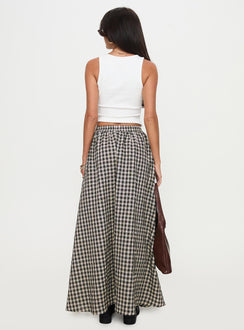 back view of model wearing Princess Polly Cartmel Check Maxi Skirt Black / Cream Maxi Skirts Skirts 
