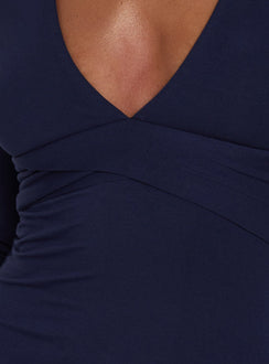 Madelon Long Sleeve Wrap Mini Dress Navy