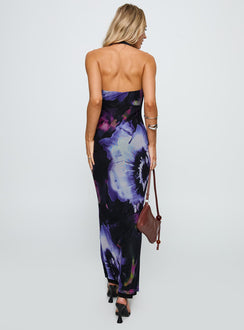 back view of model wearing Princess Polly Bittersuite Cowl Maxi Dress Black Cowl Neck 