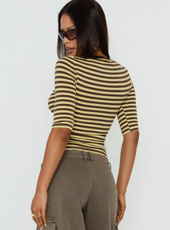Darling Days 3/4 Sleeve Top Chocolate / Yellow Stripe