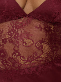 Lusta Plunge Lace Maxi Dress Cherry