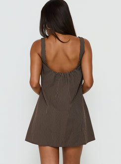 Bambalina Babydoll Mini Dress Brown Stripe