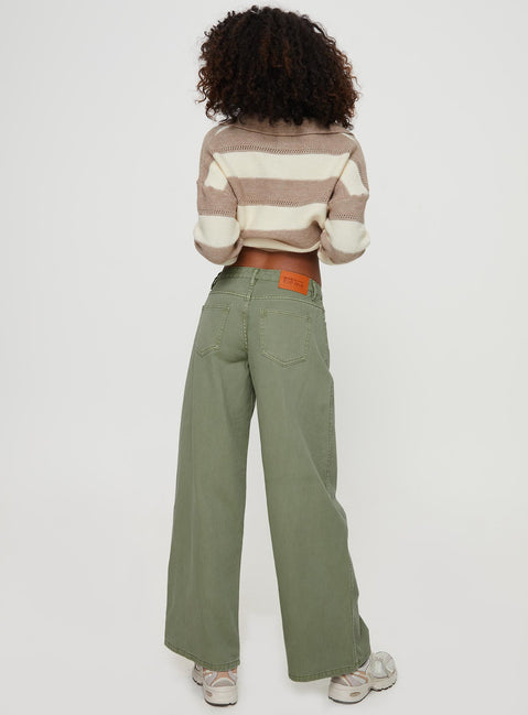 back view of model wearing Princess Polly Ramos Low Rise Denim Jeans Sage Mid Rise Jeans Jeans 