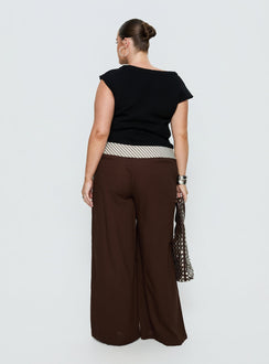 back view of model wearing Princess Polly Past Life Fold Over Waistband Pant Brown / Stripe Curve Mid Rise Pants 
