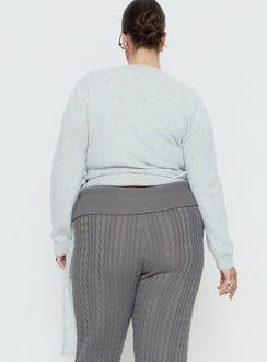 Highlighting the Tonee Wrap Knit Cardigan Grey Curve in a short length womens jumper with v-neck and oversized fit back view of model wearing Princess Polly