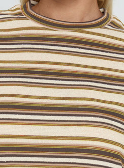 Rubez Terry Towelling Boxy Top Brown Stripe