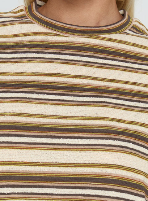 Rubez Terry Towelling Boxy Top Brown Stripe