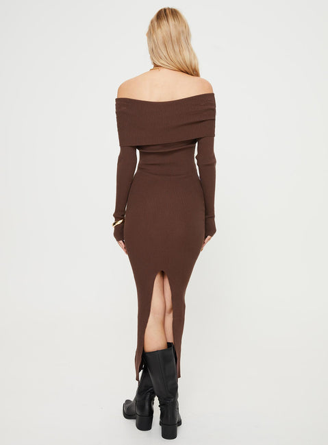 product Princess Polly Square Neck  Phylis Off The Shoulder Maxi Dress Chocolate