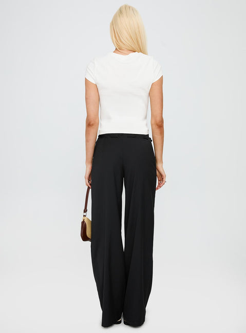 back view of model wearing Princess Polly Just Have Fun Wide Leg Pant Black High Rise Pants 