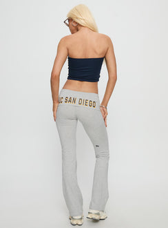 back view of model wearing Princess Polly UC San Diego Foldover Pant Heather Grey Mid Rise Pants 