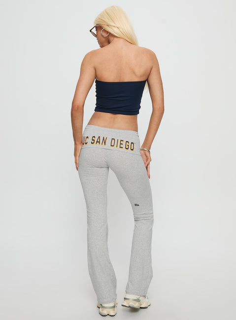back view of model wearing Princess Polly UC San Diego Foldover Pant Heather Grey Mid Rise Pants 
