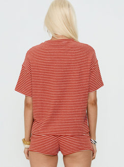 Rubez Terry Towelling Boxy Top Burnt Orange Stripe