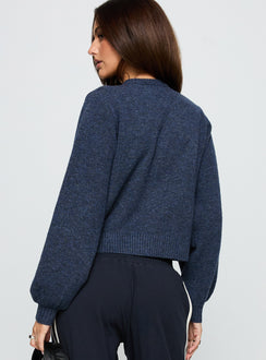 Designed with the Kammi Button Up Cardigan Navy in womens jumpers featuring short length back view of model wearing Princess Polly