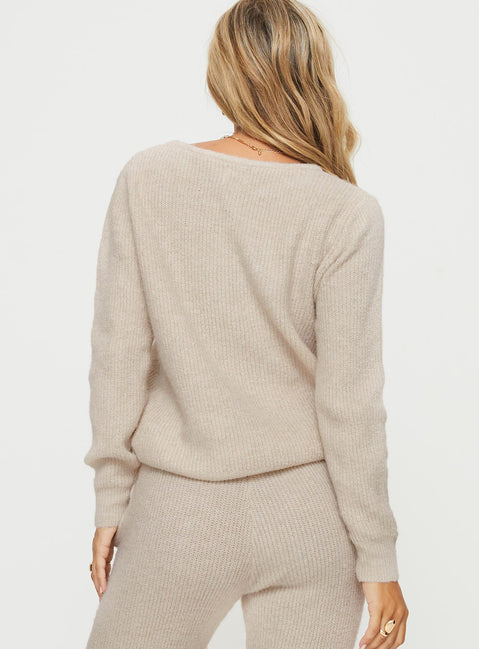 Abrams Rib Knit Crew Sweater Beige Princess Polly  regular 