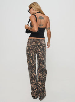 back view of model wearing Princess Polly Top Model Jeans Leopard High Waisted 