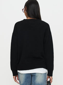 back view of model wearing Princess Polly My Dear Knit Sweater Black Longline Jumpers Jumpers 