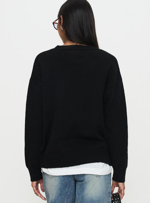 back view of model wearing Princess Polly My Dear Knit Sweater Black Longline Jumpers Jumpers 