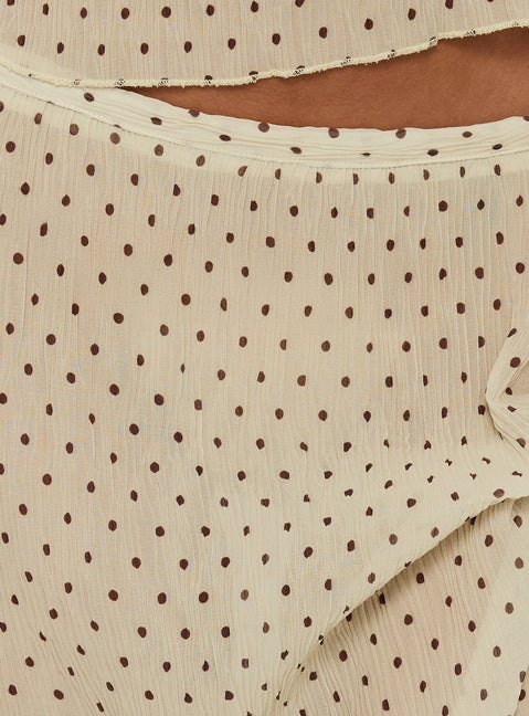 Discover the Ford Maxi Skirt Butter Chocolate Polka Dot in womens-skirts featuring maxi length construction Princess Polly