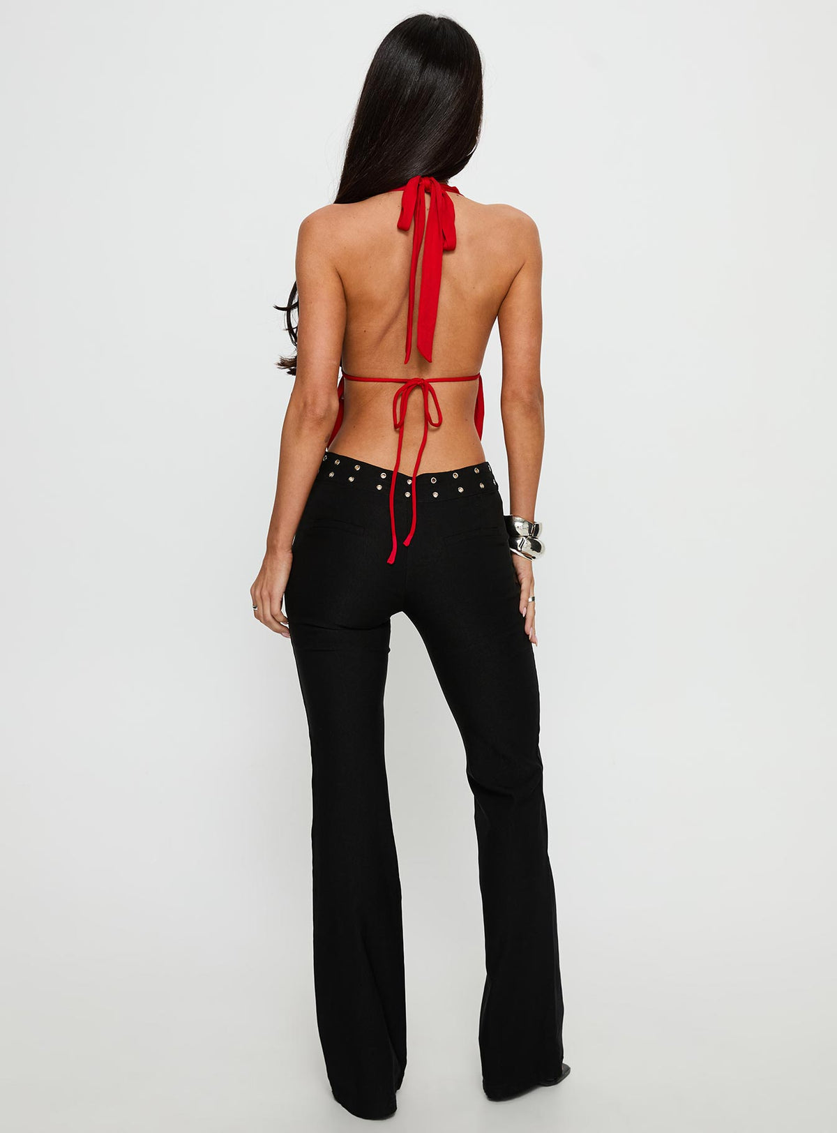 Yevina Eyelet Flare Pant Black Tall