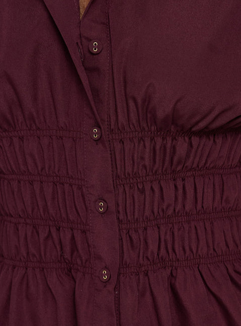 As You Are Shirred Button Up Top Cherry