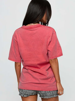 back view of model wearing Princess Polly David Bowie Vintage Oversized Graphic Tee Red Half Sleeves Crew Neck 
