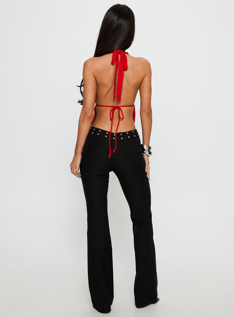 Yevina Eyelet Flare Pant Black Petite