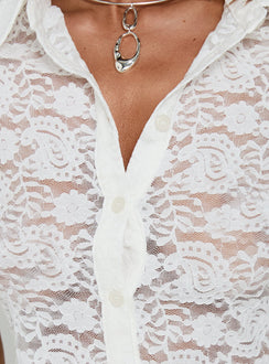 Daveney Lace Short Sleeve Collared Top White