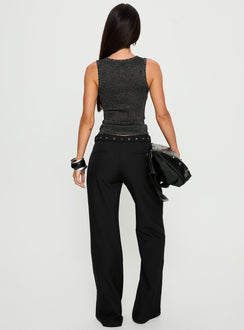 back view of model wearing Princess Polly Deonne Straight Leg Buckle Pants Black Mid Rise Pants 
