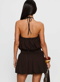 Sunnee Eyelet Detail Playsuit Brown Petite