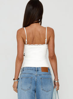 Sienah Ribbed Lace Cami Top White