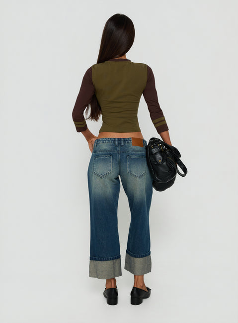 Harrlie Cuffed Cropped Low Rise Jeans Vintage Wash