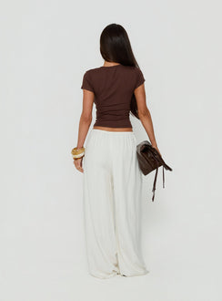 Designed with Peacemaker Tie Waist Relaxed Pants Off-White in womens regular pants featuring mid-rise waistline back view of model wearing Princess Polly