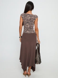 Futura Asymmetrical Midi Skirt Chocolate Midi Skirts 