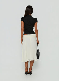 Presenting the Ambrosea Panelled Midi Skirt Cream womens-skirts with fitted silhouette back view of model wearing Princess Polly
