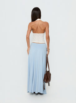 back view of model wearing Princess Polly Nola Hardware Slit Maxi Skirt Blue Maxi Skirts 