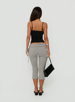Explore the Bailor Channel Waistband Capri Pants Grey womens-regular-pants with high-rise ruched design back view of model wearing Princess Polly