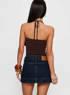 Warna Low Rise Denim Mini Skirt Dark Wash Petite