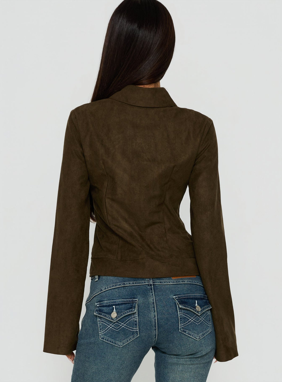 Kelehan Long Sleeve Faux Suede Zip Front Jacket Khaki