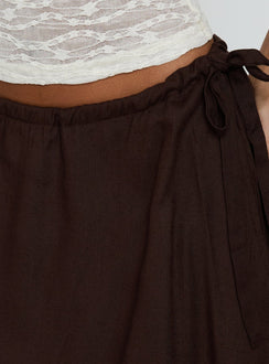 Persuasion Tie Side Midi Skirt Chocolate