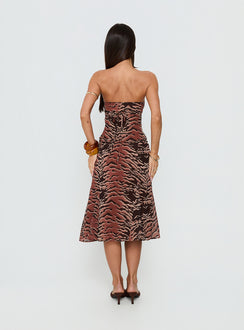 back view of model wearing Princess Polly Tipsy Midi Skirt Animal Multi 
