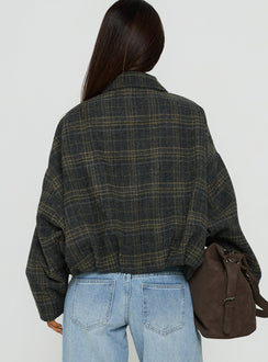 Dennie Bomber Jacket Charcoal / Green Plaid