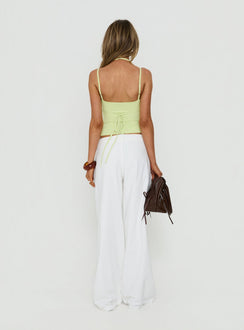 Introducing Mylana Straight Leg Tie Pants White womens-regular-pants with mid-rise back view of model wearing Princess Polly