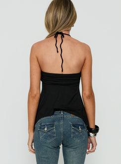 Betsey Ring Detail Tie Neck Top Black
