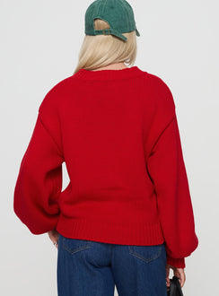 back view of model wearing Princess Polly Harmony Sweater Red 