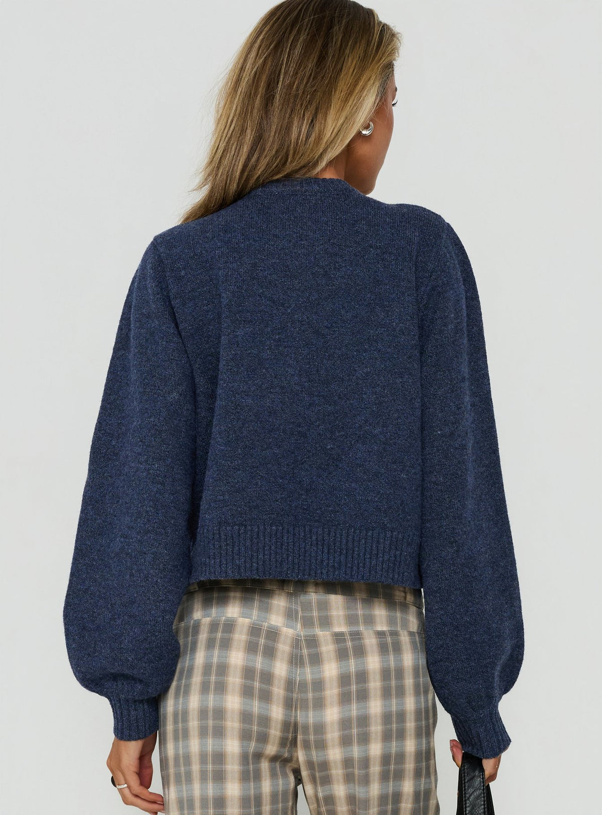 Crafted Kammi Button Up Cardigan Navy in womens-jumpers with short length back view of model wearing