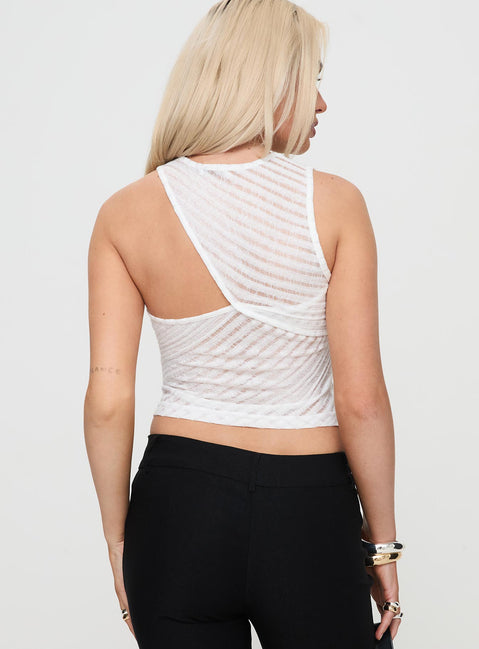 back view of model wearing Princess Polly Modina Top White Sleeveless Crew Neck 